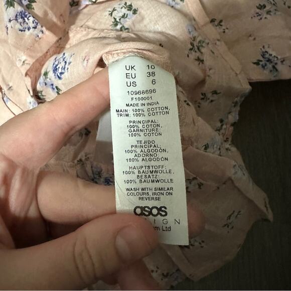 ASOS Design Pink Floral Print Button Up Pleated Long Sleeve Peasant Top Size 6 - Picture 6 of 9